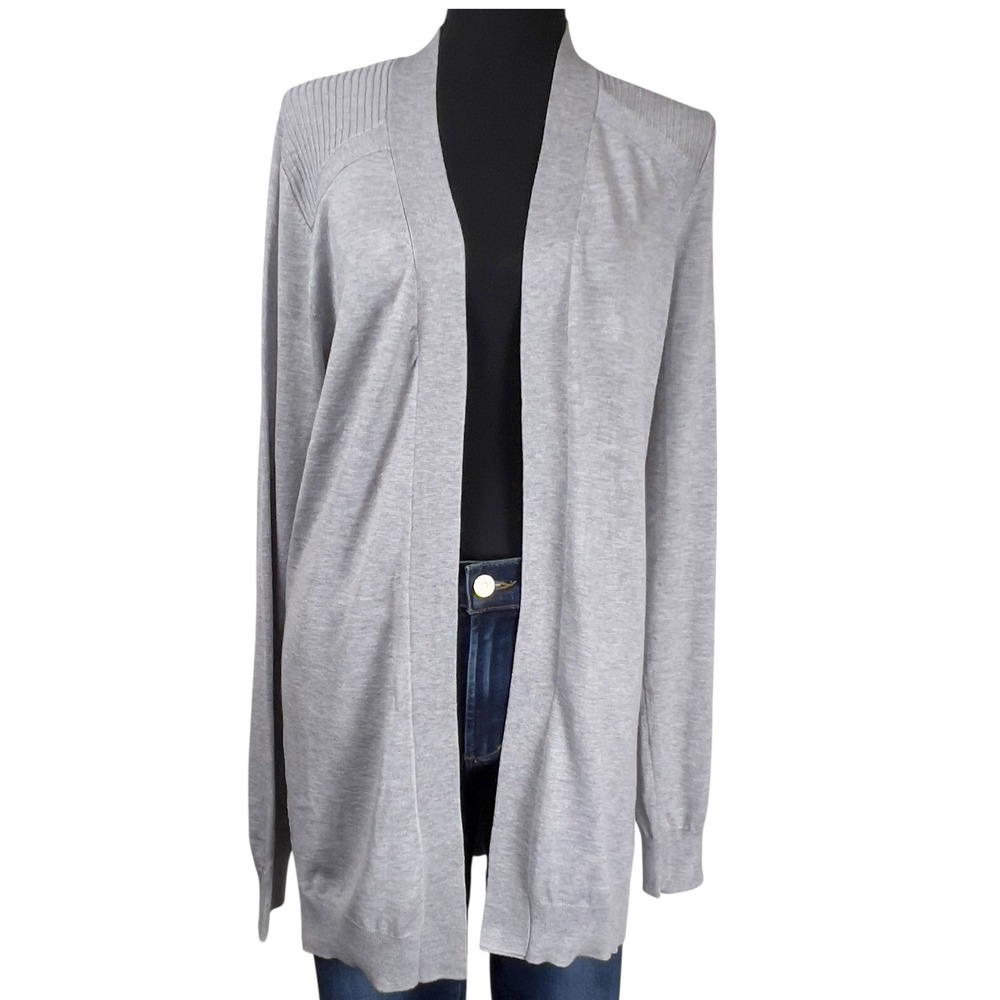 Love Ellie Women's Large Gray Open Front Long Sleeve Ribbed Back Tunic Cardigan